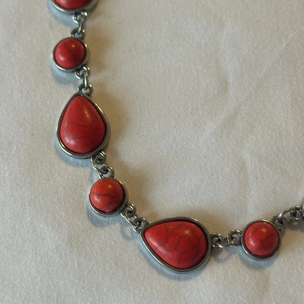 Red and Silver Women's Necklace - Picture 6 of 7